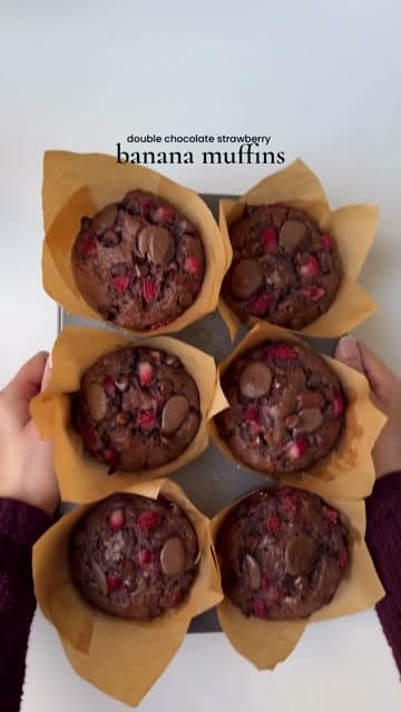 Double Chocolate Strawberry Banana Muffins