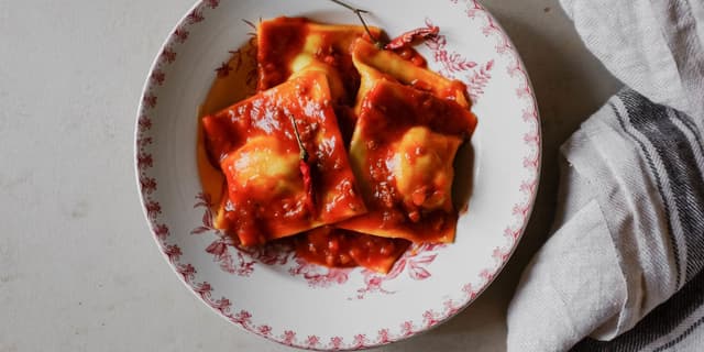 Ravioli alla Calabrese – Calabrian ravioli filled with provola, soppressata and pecorino